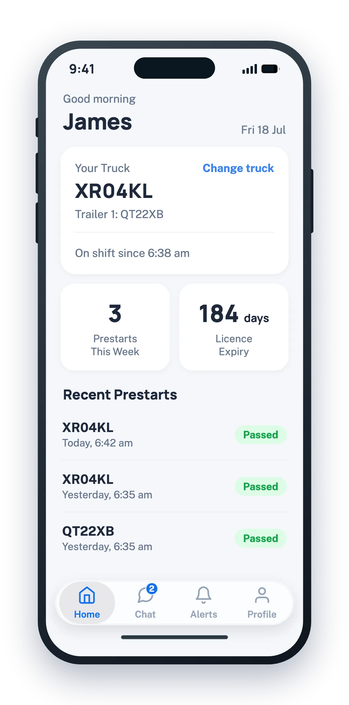 Prevado Driver app, home screen